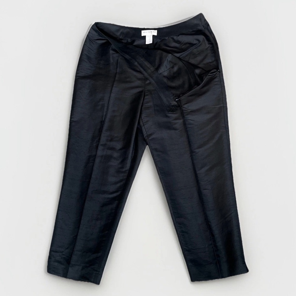 Hugo Buscati 100% Silk Black Pleated Cropped Tapered Dress Pants 12 Quiet Luxury - Picture 8 of 8